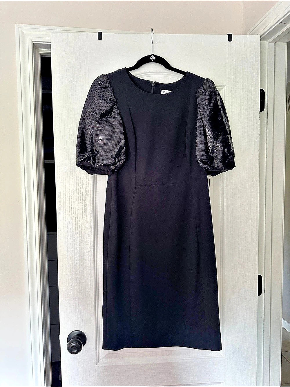 Calvin Klein Sequin Puff-Sleeve Sheath Dress Black Size 10